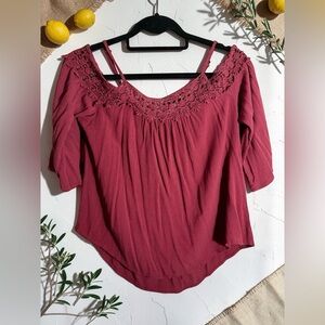 Xhilaration Maroon Lace Accent Blouse